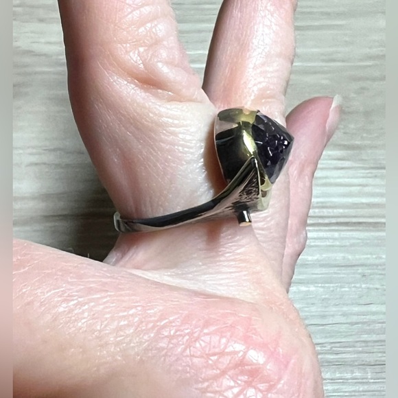 Vintage Designer (KS) Oxidized Sterling Silver & Gold Modernist Amethyst Ring - Picture 10 of 12